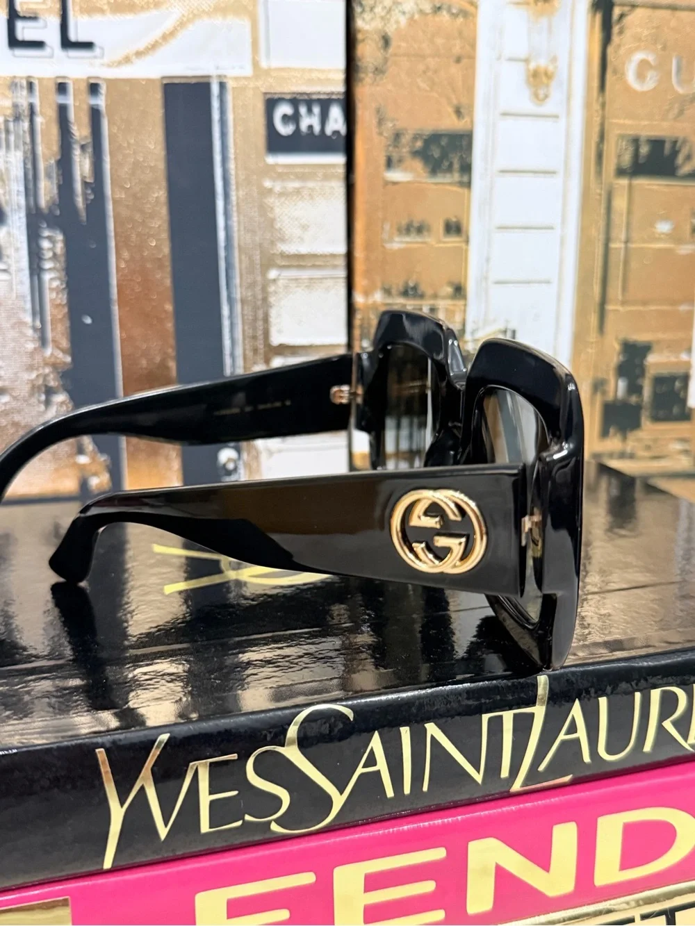 Gucci Black Oversized Square Women's Sunglasses